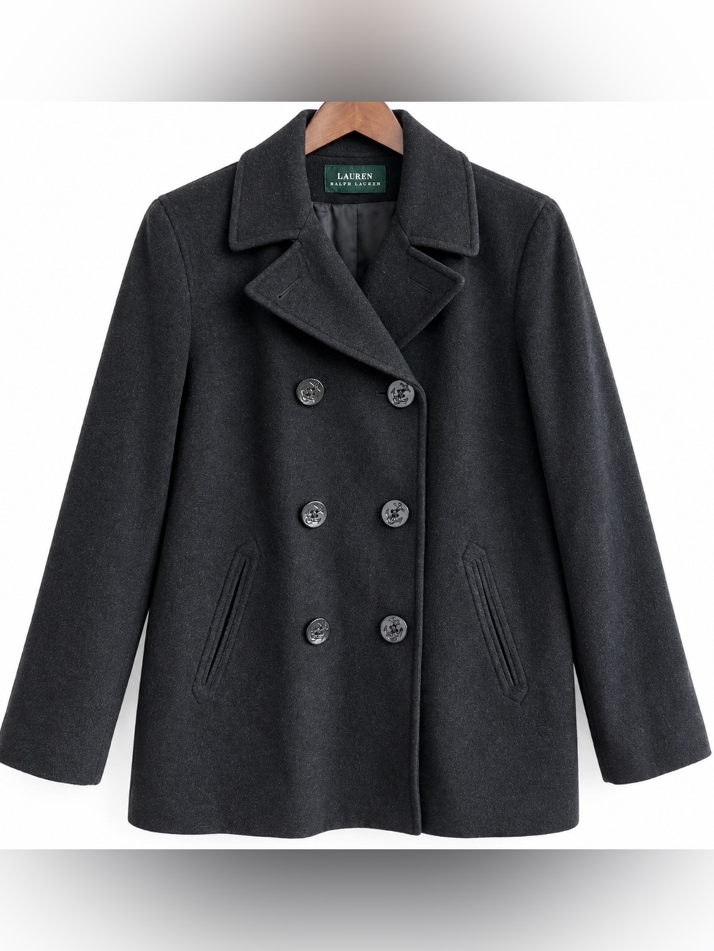 Lauren Ralph Lauren Wool Cashmere Peacoat Women 18W Black Double Breasted
